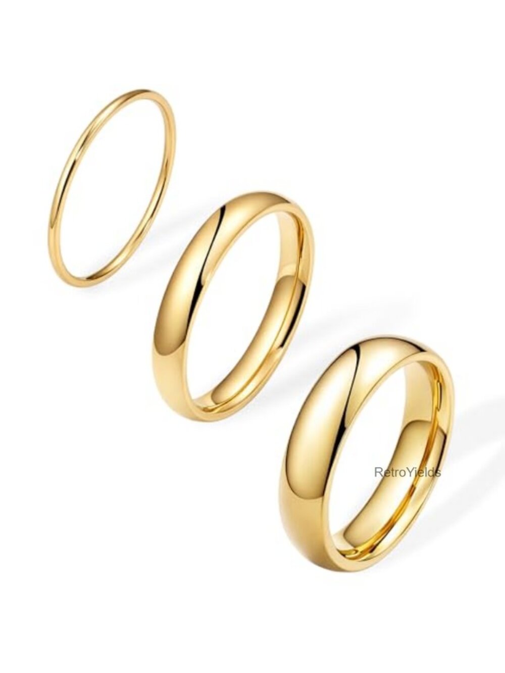 14K Gold Plated Stainless Steel Band Ring Set 1mm 3mm 5mm Stackable Wedding